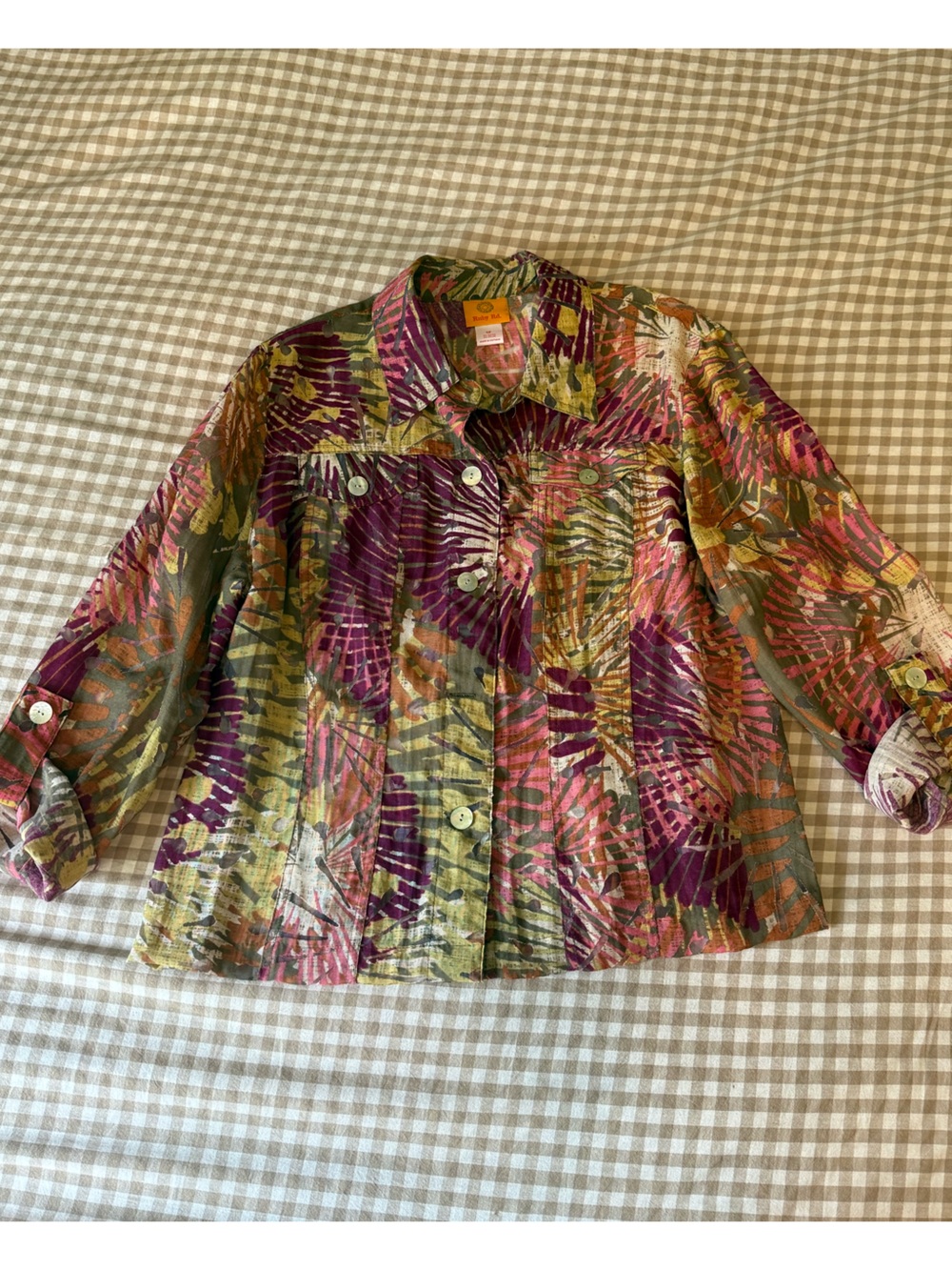 Ruby Rd. Multicolor Printed Button-Down Shirt Jacket - Purple, Green, Pink